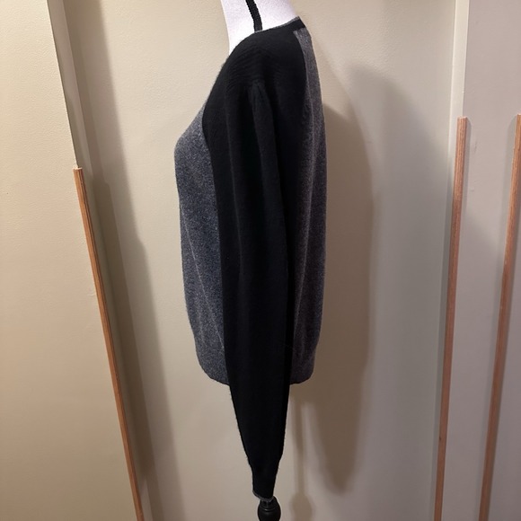 Veronica Beard Albertina Cashmere Women's Sweater Black Grey Puff Shoulder Sz L - Picture 2 of 14